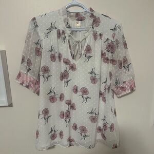 Floral Swiss Dot Blouse 🌸 Boho Sheer Top Large